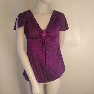 Express Blouse with Sheer Polka Dots; Burgundy; XS